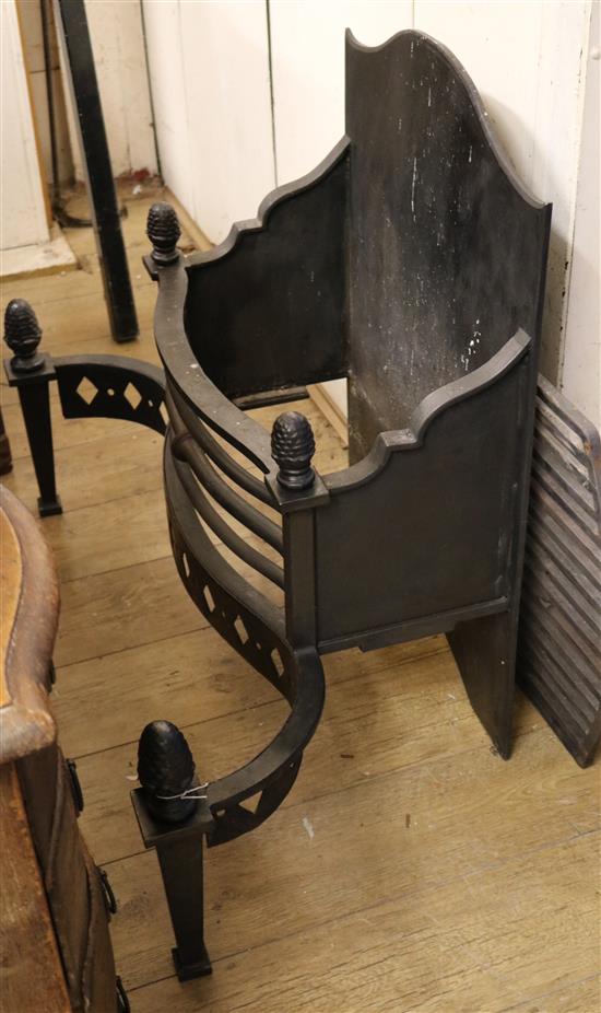 An Adam style cast iron serpentine fire grate, W.107cm